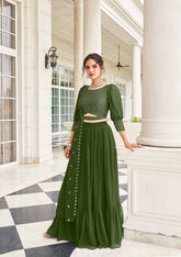 Designer Georgette green indo western dress with detailed embroidery | indoor western dress | bollywood style dress.